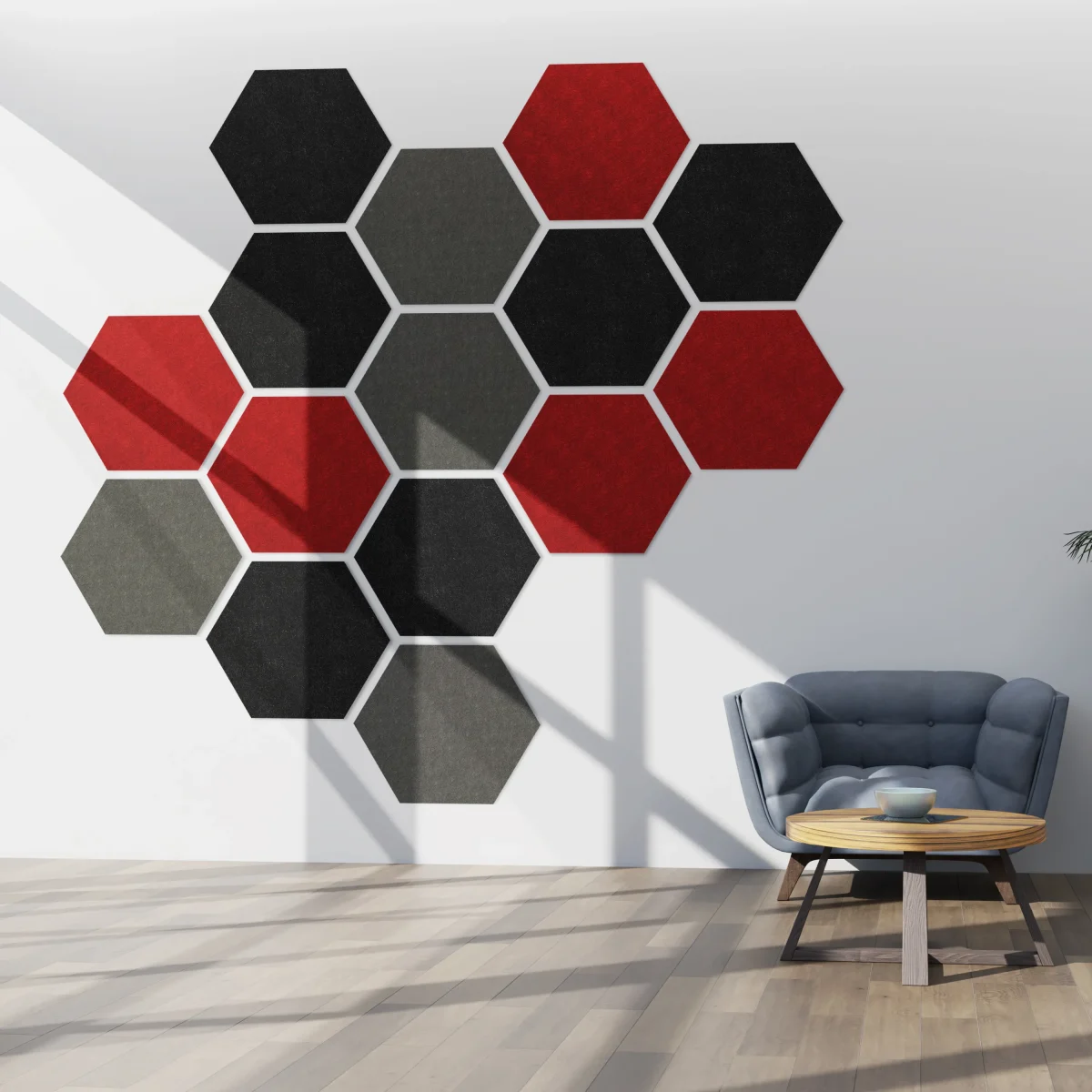 Hexagon Panelen rood grijs en zwart